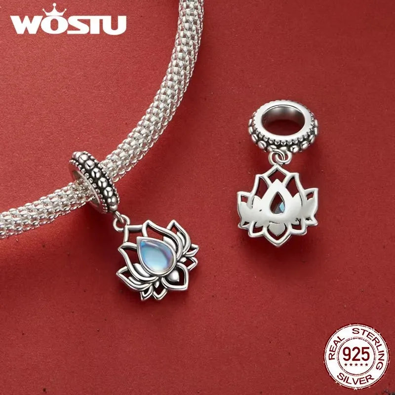 WOSTU 925 Sterling Silver Love Heart Charms Lotus Star Pendant Rib Beads Fit Bracelet Necklace Girl DIY Valentine Birthday Gift