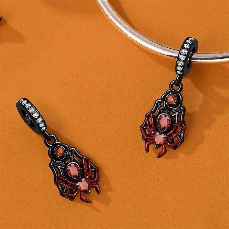 New Halloween Charms Beads 925 Sterling Silver Jack-o'-lantern Skull Bat Witch Hat Candy Luminous Charm Fit Bracelet DIY Jewelry