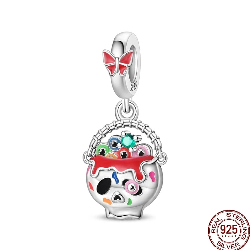 New Halloween Charms Beads 925 Sterling Silver Jack-o'-lantern Skull Bat Witch Hat Candy Luminous Charm Fit Bracelet DIY Jewelry