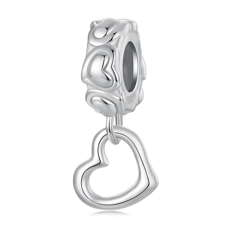 WOSTU 925 Sterling Silver Love Heart Charms Lotus Star Pendant Rib Beads Fit Bracelet Necklace Girl DIY Valentine Birthday Gift
