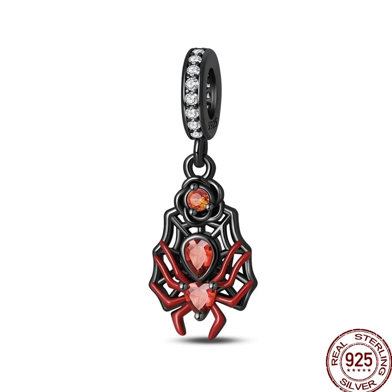 New Halloween Charms Beads 925 Sterling Silver Jack-o'-lantern Skull Bat Witch Hat Candy Luminous Charm Fit Bracelet DIY Jewelry
