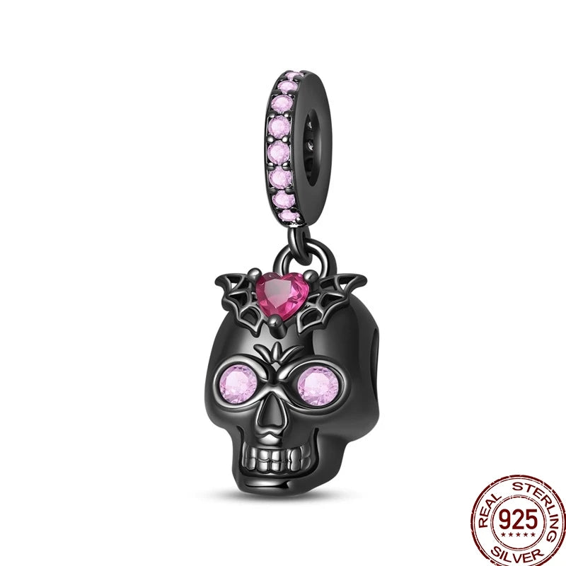 New Halloween Charms Beads 925 Sterling Silver Jack-o'-lantern Skull Bat Witch Hat Candy Luminous Charm Fit Bracelet DIY Jewelry