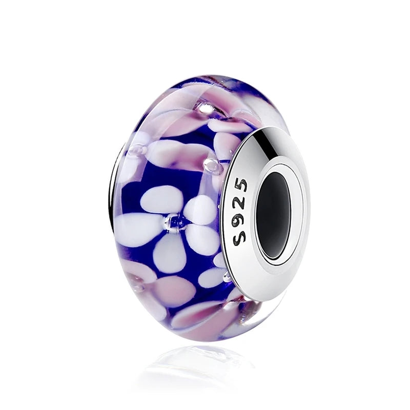 Lavender Bloom Murano Glass Charm