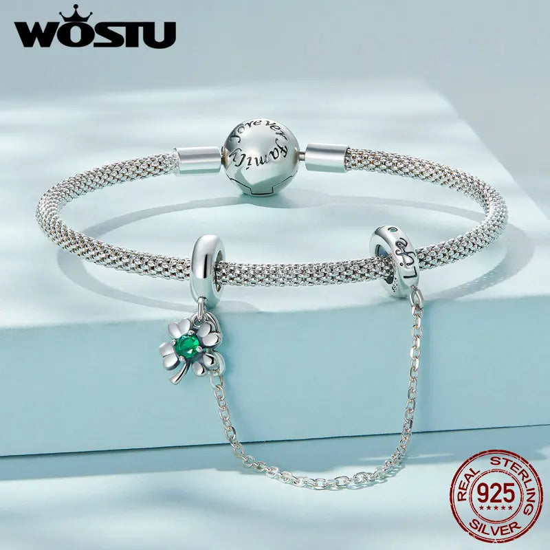 WOSTUS 925 Sterling Silver Honey Bee Safety Chain Star Moon Beads Heart Charm Fit Original Bracelet Bangle DIY Jewelry Making