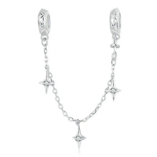 WOSTUS 925 Sterling Silver Honey Bee Safety Chain Star Moon Beads Heart Charm Fit Original Bracelet Bangle DIY Jewelry Making