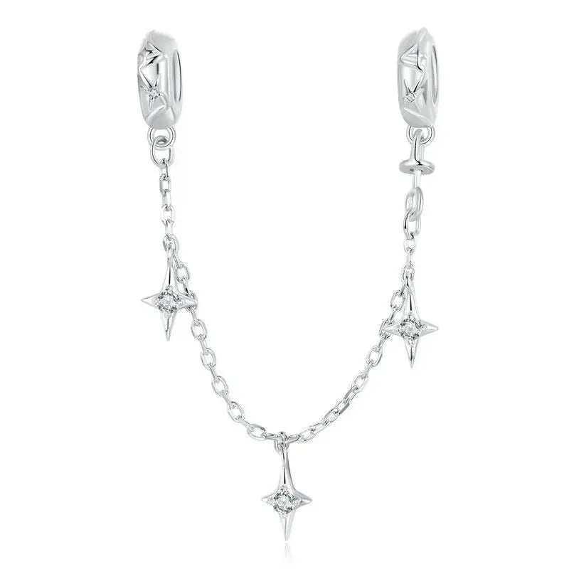 WOSTUS 925 Sterling Silver Honey Bee Safety Chain Star Moon Beads Heart Charm Fit Original Bracelet Bangle DIY Jewelry Making