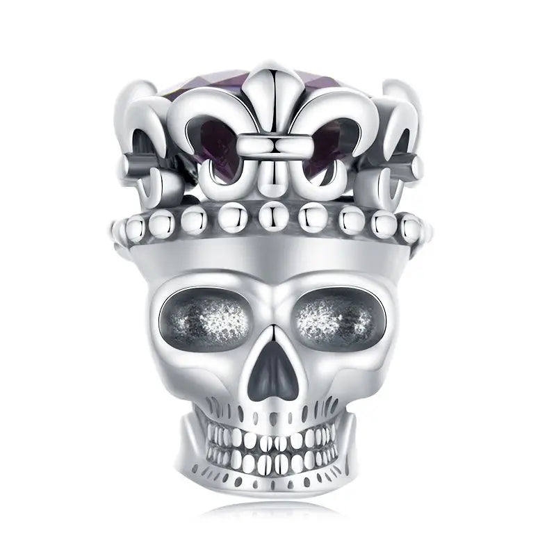 WOSTU 925 Sterling Silver Halloween Gift Purple Pendant Punk Skeleton Hand Bead Skull Butterfly Charm Fit DIY  Bracelet Necklace