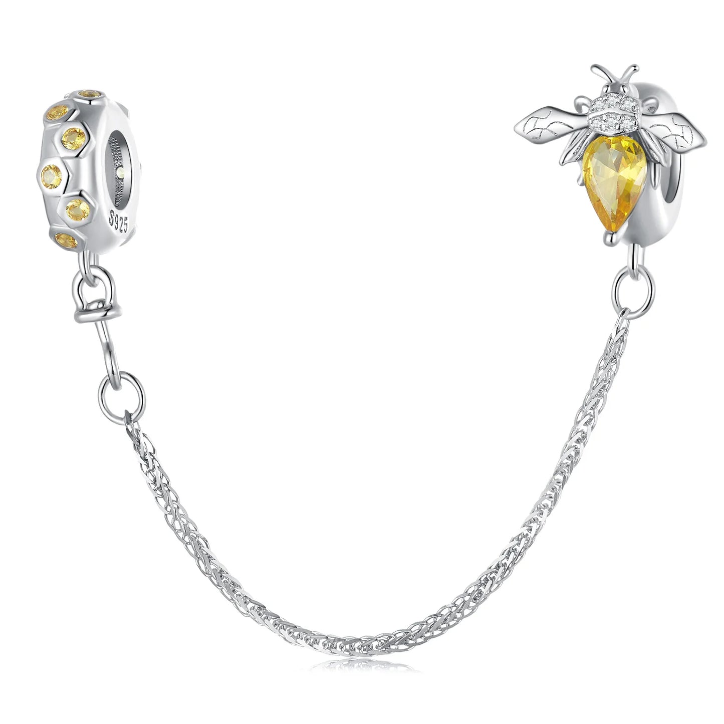 WOSTUS 925 Sterling Silver Honey Bee Safety Chain Star Moon Beads Heart Charm Fit Original Bracelet Bangle DIY Jewelry Making