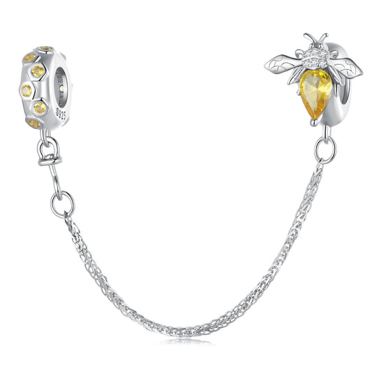 WOSTUS 925 Sterling Silver Honey Bee Safety Chain Star Moon Beads Heart Charm Fit Original Bracelet Bangle DIY Jewelry Making