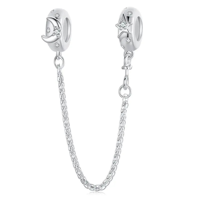 WOSTUS 925 Sterling Silver Honey Bee Safety Chain Star Moon Beads Heart Charm Fit Original Bracelet Bangle DIY Jewelry Making