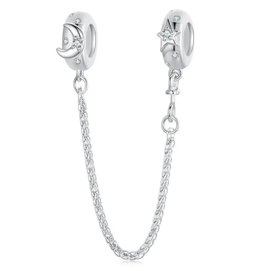 WOSTUS 925 Sterling Silver Honey Bee Safety Chain Star Moon Beads Heart Charm Fit Original Bracelet Bangle DIY Jewelry Making