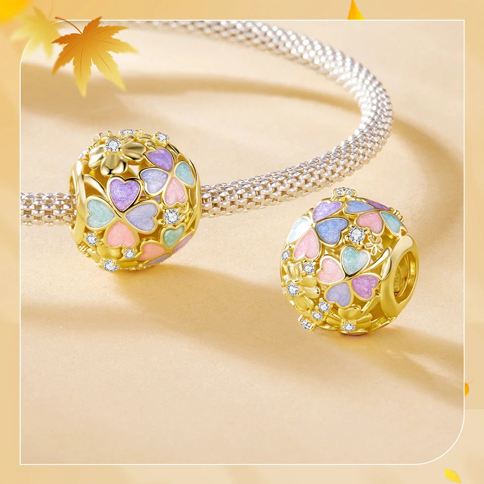 Golden Pastel Heart Bloom Charm