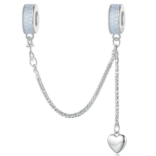 WOSTUS 925 Sterling Silver Honey Bee Safety Chain Star Moon Beads Heart Charm Fit Original Bracelet Bangle DIY Jewelry Making