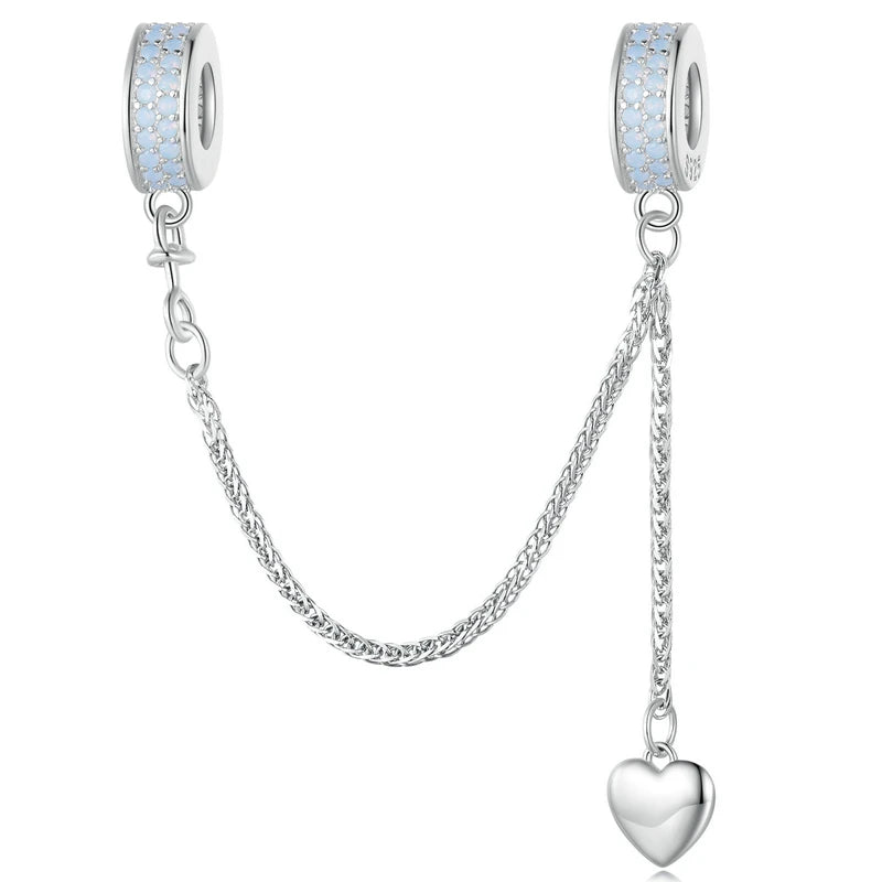 WOSTUS 925 Sterling Silver Honey Bee Safety Chain Star Moon Beads Heart Charm Fit Original Bracelet Bangle DIY Jewelry Making