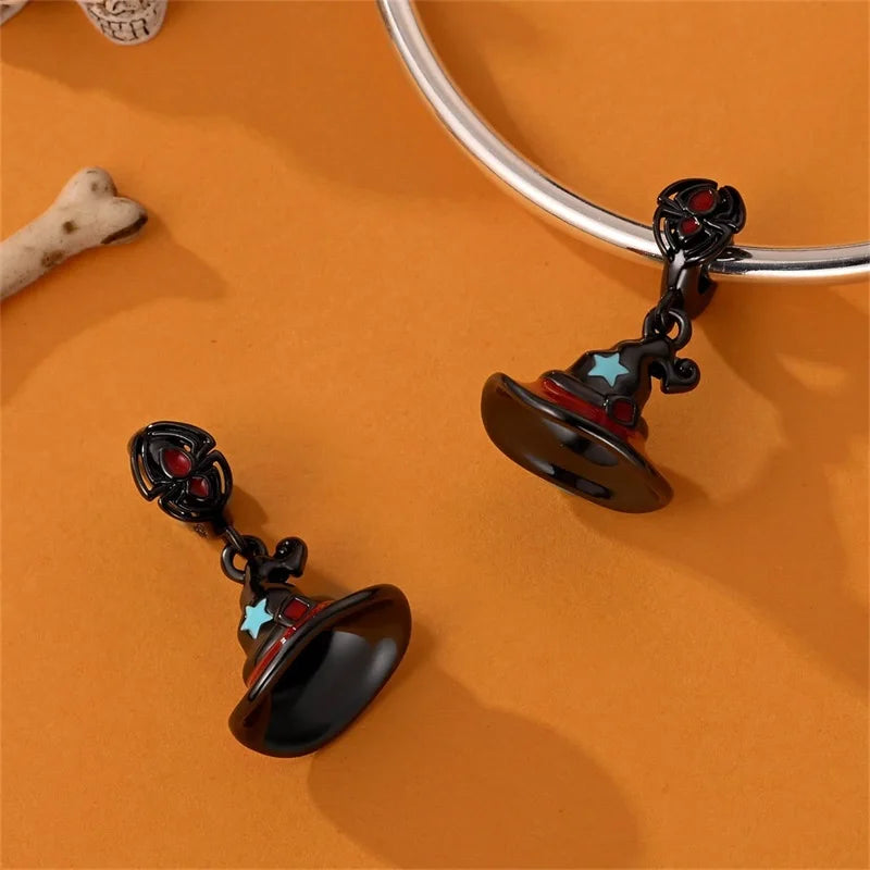 New Halloween Charms Beads 925 Sterling Silver Jack-o'-lantern Skull Bat Witch Hat Candy Luminous Charm Fit Bracelet DIY Jewelry