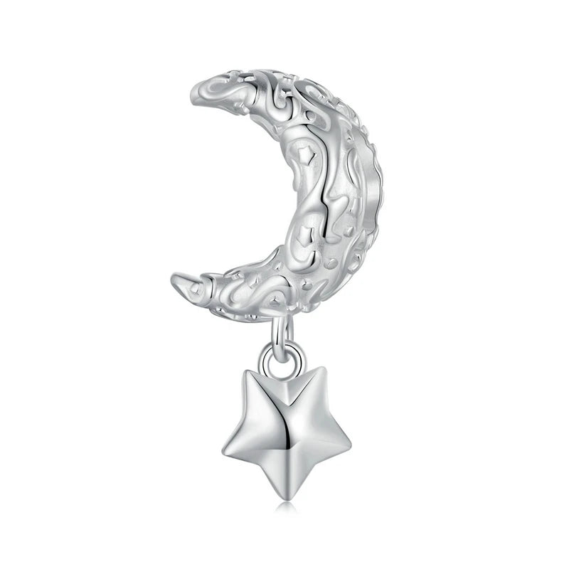 WOSTU 925 Sterling Silver Natural Pearl Flower Charms Star Moon Pendant Retro Heart Beads Safty Chain Fit DIY Bracelet Necklace