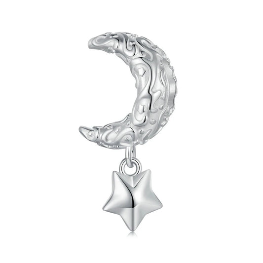 WOSTU 925 Sterling Silver Natural Pearl Flower Charms Star Moon Pendant Retro Heart Beads Safty Chain Fit DIY Bracelet Necklace
