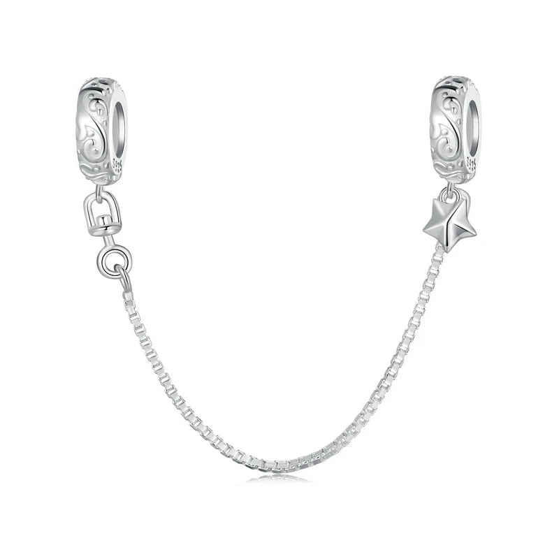 WOSTUS 925 Sterling Silver Honey Bee Safety Chain Star Moon Beads Heart Charm Fit Original Bracelet Bangle DIY Jewelry Making