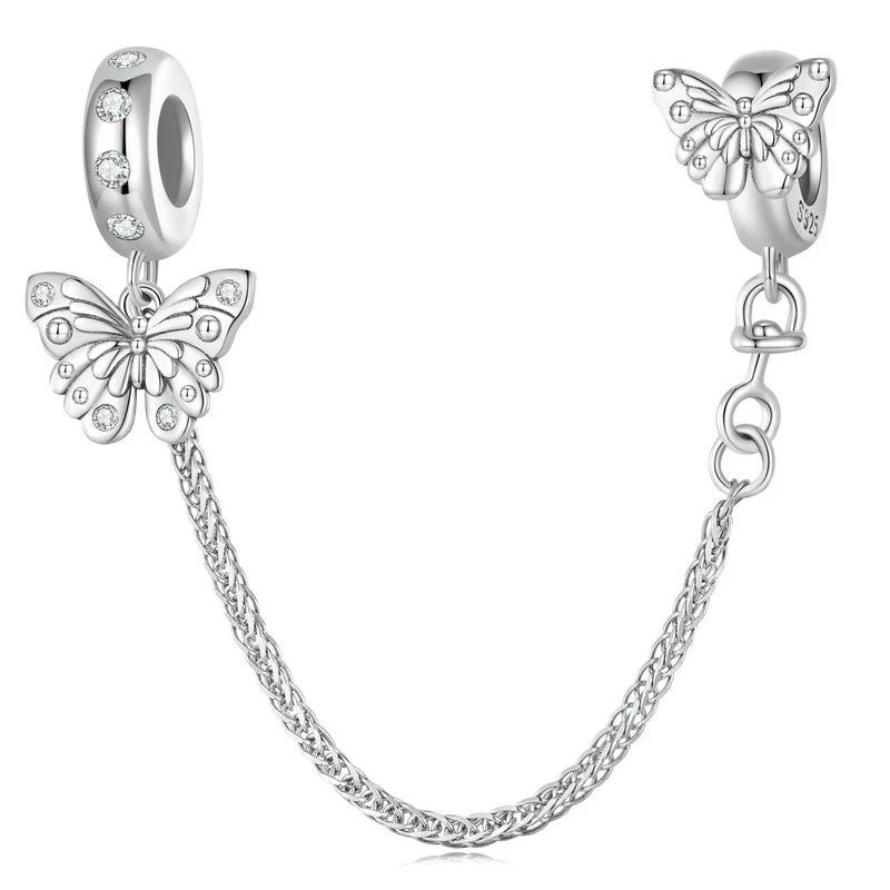 WOSTUS 925 Sterling Silver Honey Bee Safety Chain Star Moon Beads Heart Charm Fit Original Bracelet Bangle DIY Jewelry Making