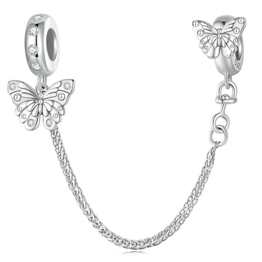 WOSTUS 925 Sterling Silver Honey Bee Safety Chain Star Moon Beads Heart Charm Fit Original Bracelet Bangle DIY Jewelry Making