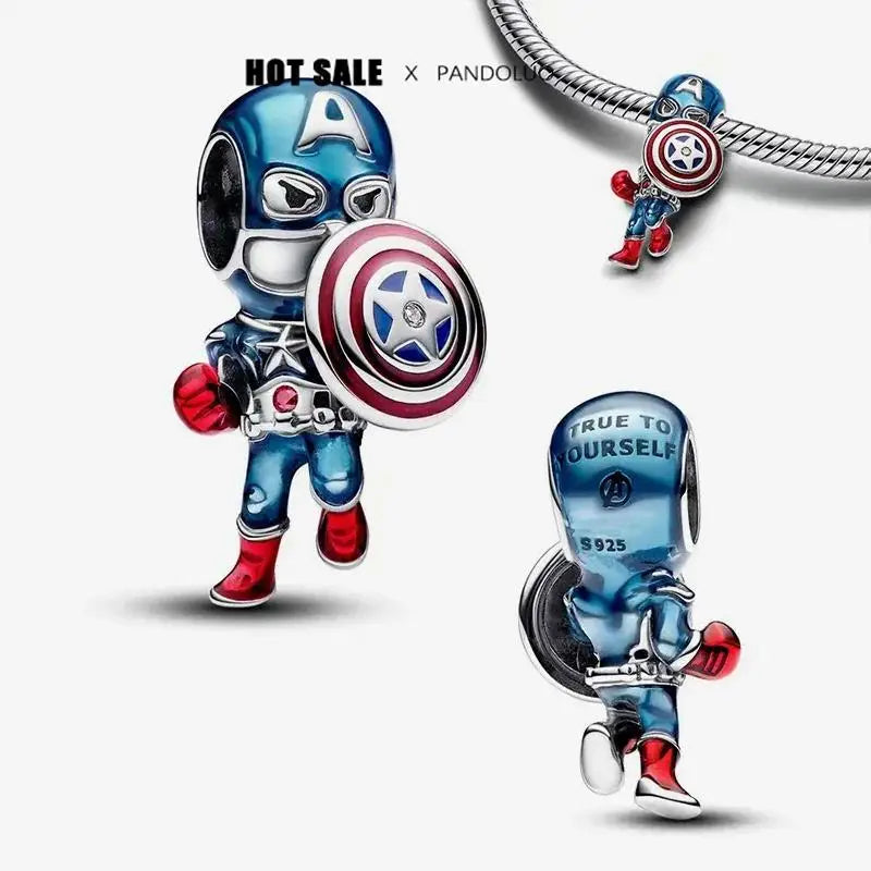 HOT toys Captain America Charm Beads Fits Brand Spider Man Bracelet 925 Silver Charm Pendant gitf
