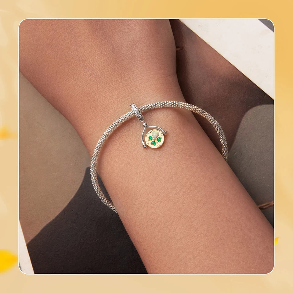 Spinning Lucky Clover Wishbone Dangle Charm