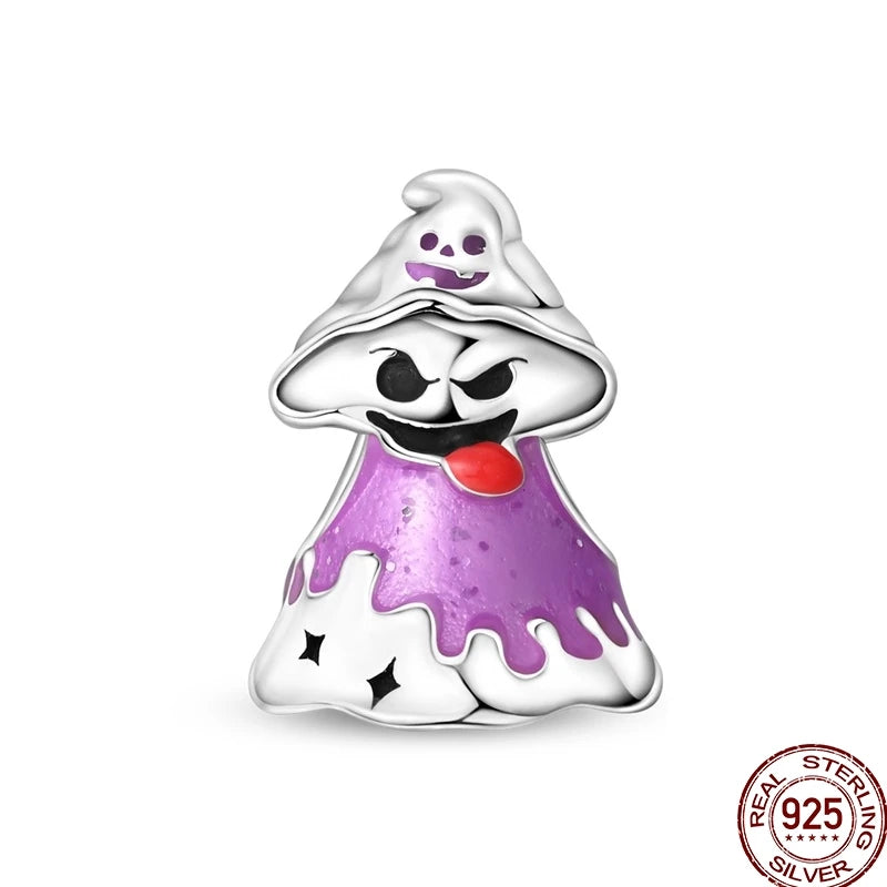 New Halloween Charms Beads 925 Sterling Silver Jack-o'-lantern Skull Bat Witch Hat Candy Luminous Charm Fit Bracelet DIY Jewelry