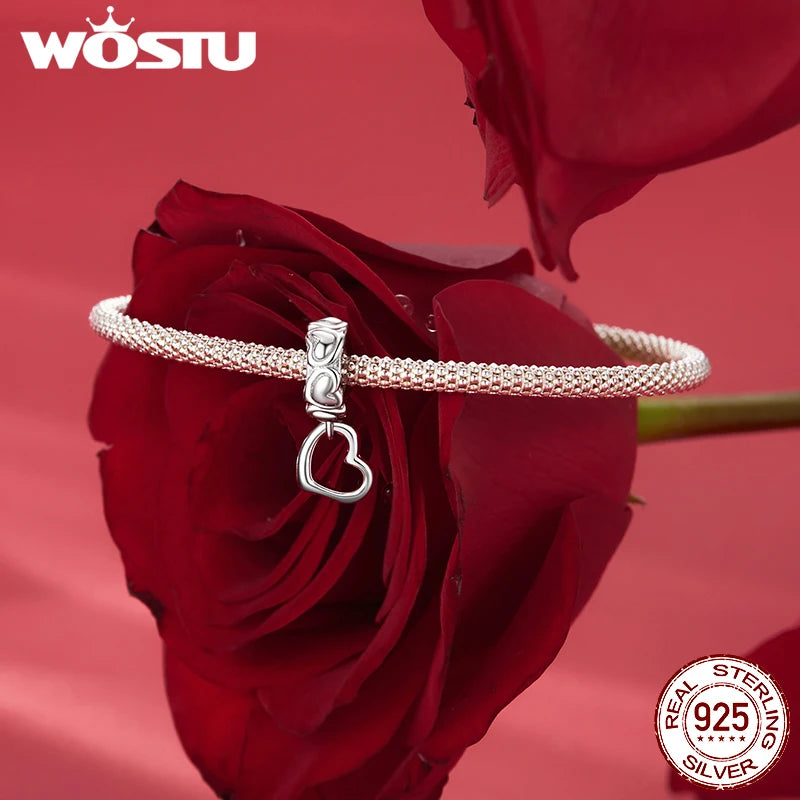 WOSTU 925 Sterling Silver Love Heart Charms Lotus Star Pendant Rib Beads Fit Bracelet Necklace Girl DIY Valentine Birthday Gift