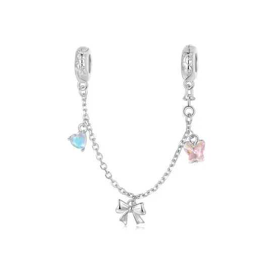 WOSTUS 925 Sterling Silver Honey Bee Safety Chain Star Moon Beads Heart Charm Fit Original Bracelet Bangle DIY Jewelry Making
