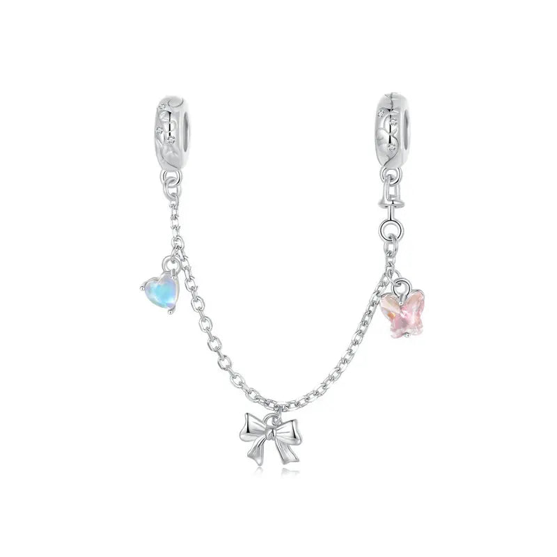 WOSTUS 925 Sterling Silver Honey Bee Safety Chain Star Moon Beads Heart Charm Fit Original Bracelet Bangle DIY Jewelry Making