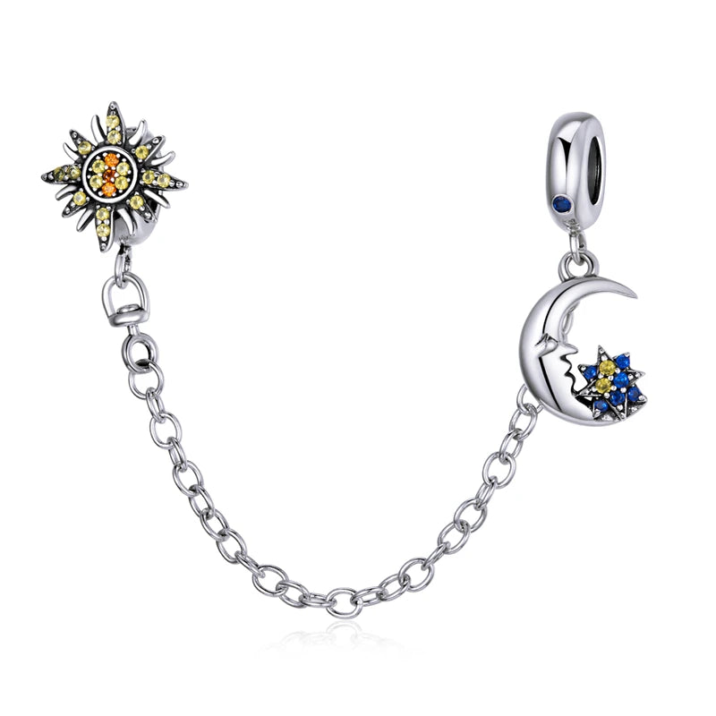 WOSTUS 925 Sterling Silver Honey Bee Safety Chain Star Moon Beads Heart Charm Fit Original Bracelet Bangle DIY Jewelry Making