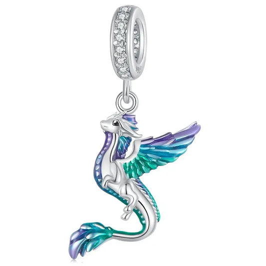 WOSTU 925 Sterling Silver Colorful Enamel Flying Dragon Charms Pendant Fit Original Bracelet Necklace Special Birthday DIY Gift