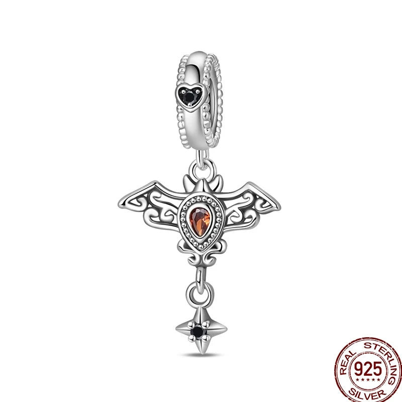 New Halloween Charms Beads 925 Sterling Silver Jack-o'-lantern Skull Bat Witch Hat Candy Luminous Charm Fit Bracelet DIY Jewelry