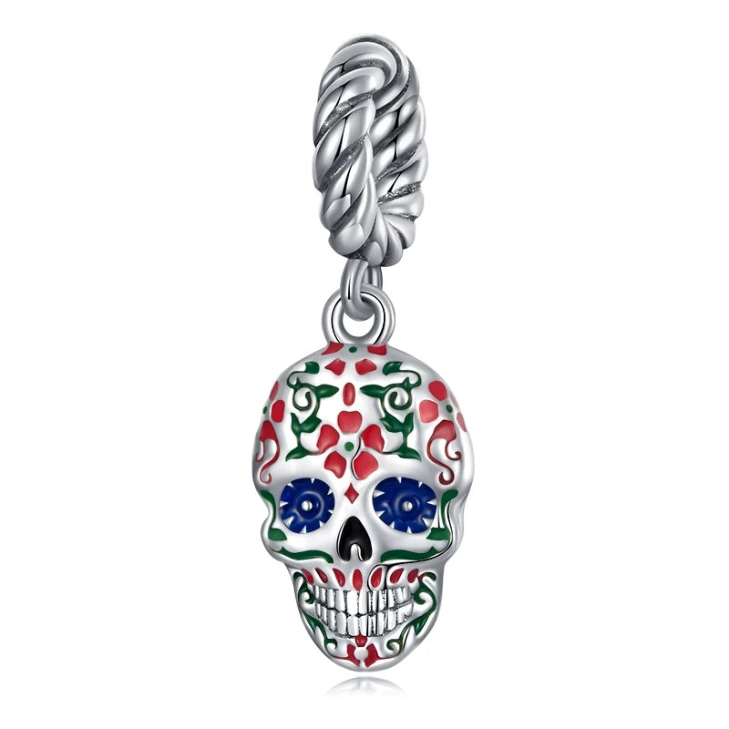 WOSTU 925 Sterling Silver Halloween Gift Purple Pendant Punk Skeleton Hand Bead Skull Butterfly Charm Fit DIY  Bracelet Necklace