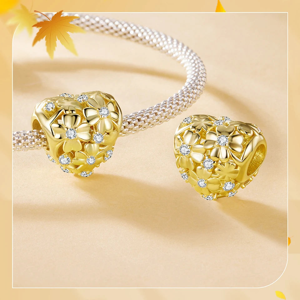 Golden Heart Clover Charm