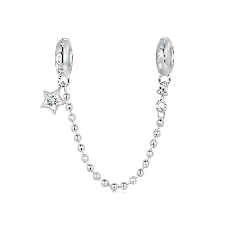 WOSTUS 925 Sterling Silver Honey Bee Safety Chain Star Moon Beads Heart Charm Fit Original Bracelet Bangle DIY Jewelry Making