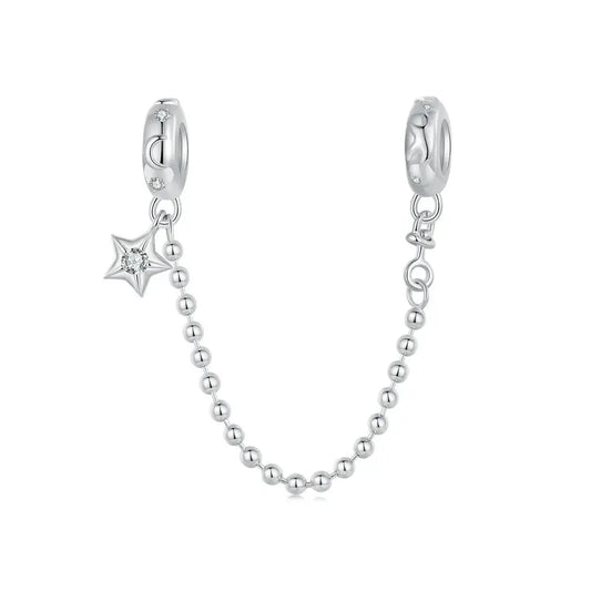 WOSTUS 925 Sterling Silver Honey Bee Safety Chain Star Moon Beads Heart Charm Fit Original Bracelet Bangle DIY Jewelry Making