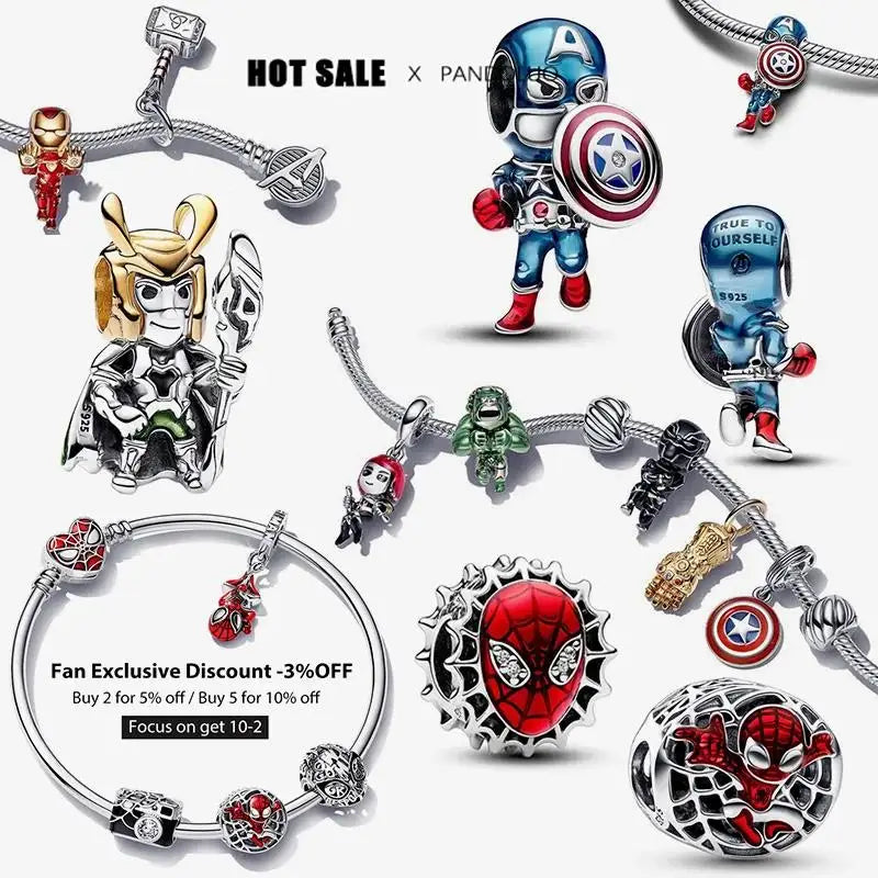 HOT toys Captain America Charm Beads Fits Brand Spider Man Bracelet 925 Silver Charm Pendant gitf