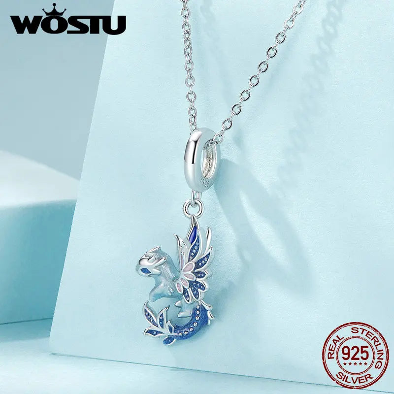 WOSTU 925 Sterling Silver Colorful Enamel Flying Dragon Charms Pendant Fit Original Bracelet Necklace Special Birthday DIY Gift