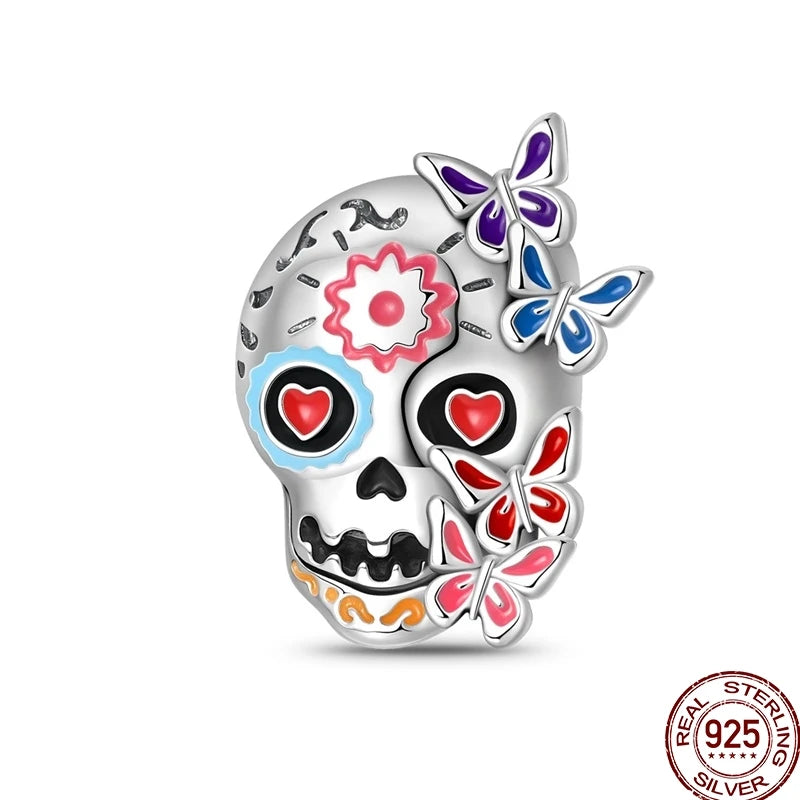 New Halloween Charms Beads 925 Sterling Silver Jack-o'-lantern Skull Bat Witch Hat Candy Luminous Charm Fit Bracelet DIY Jewelry