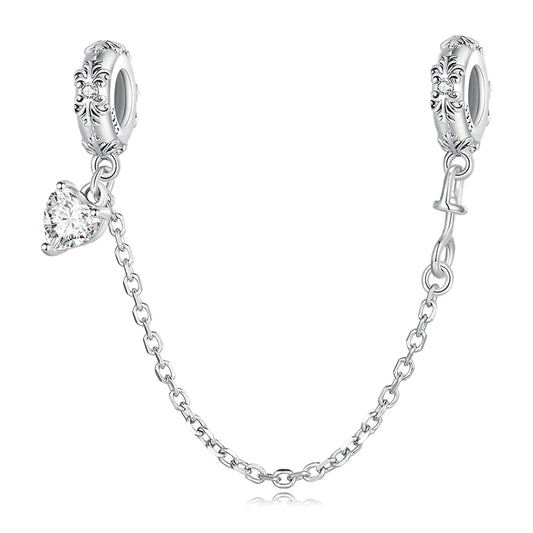 WOSTUS 925 Sterling Silver Honey Bee Safety Chain Star Moon Beads Heart Charm Fit Original Bracelet Bangle DIY Jewelry Making