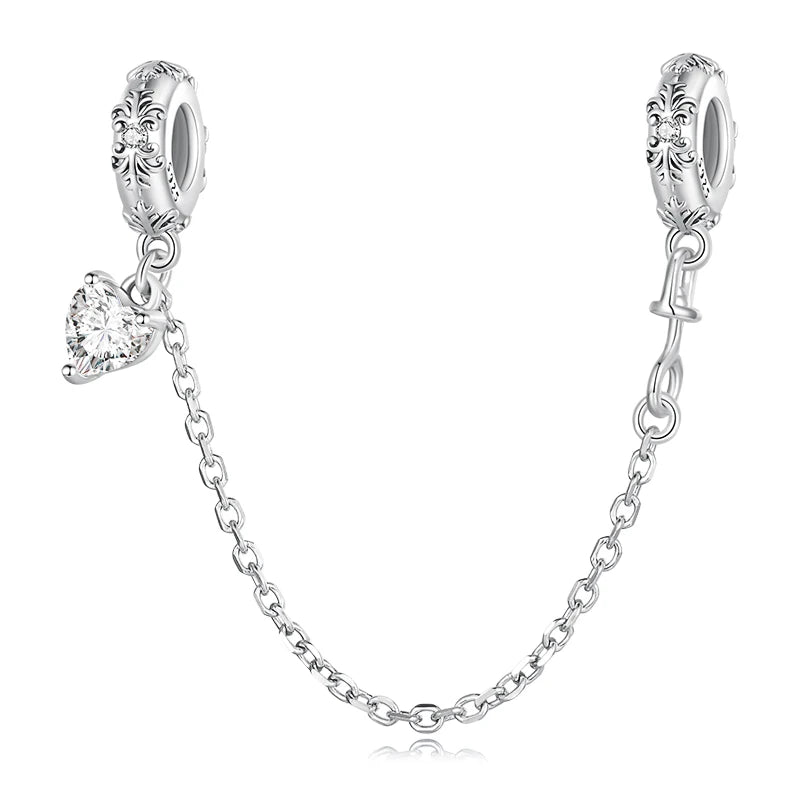 WOSTUS 925 Sterling Silver Honey Bee Safety Chain Star Moon Beads Heart Charm Fit Original Bracelet Bangle DIY Jewelry Making