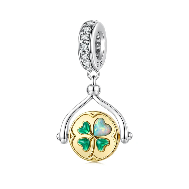 Spinning Lucky Clover Wishbone Dangle Charm
