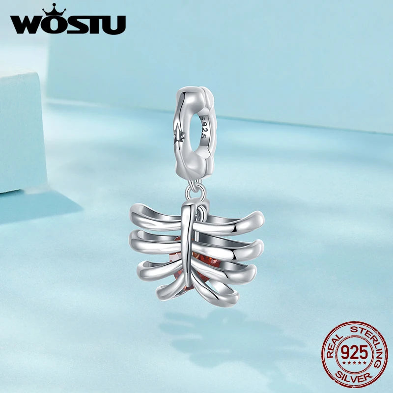 WOSTU 925 Sterling Silver Love Heart Charms Lotus Star Pendant Rib Beads Fit Bracelet Necklace Girl DIY Valentine Birthday Gift