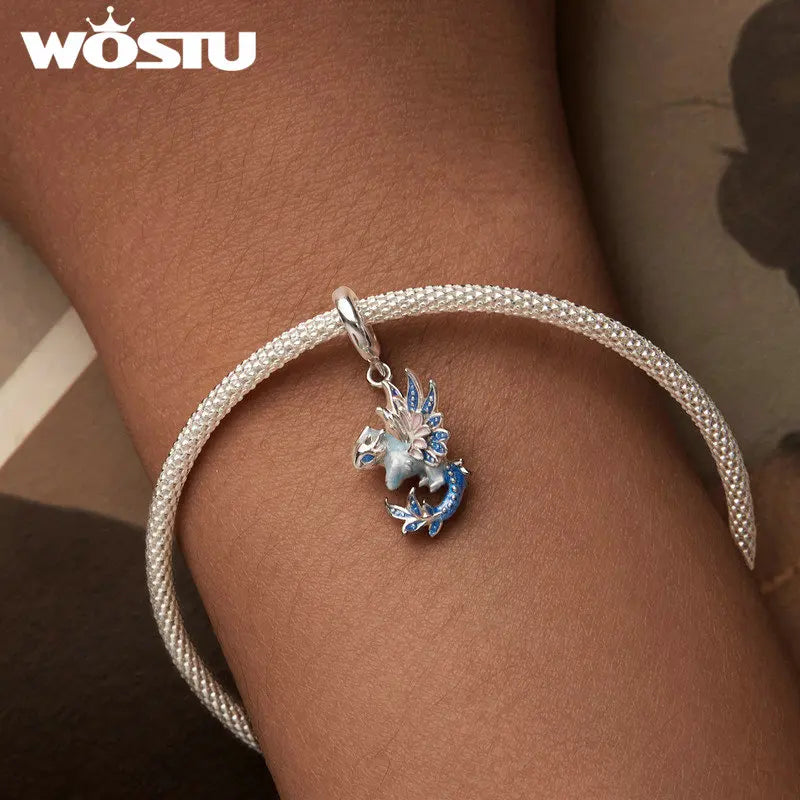 WOSTU 925 Sterling Silver Colorful Enamel Flying Dragon Charms Pendant Fit Original Bracelet Necklace Special Birthday DIY Gift