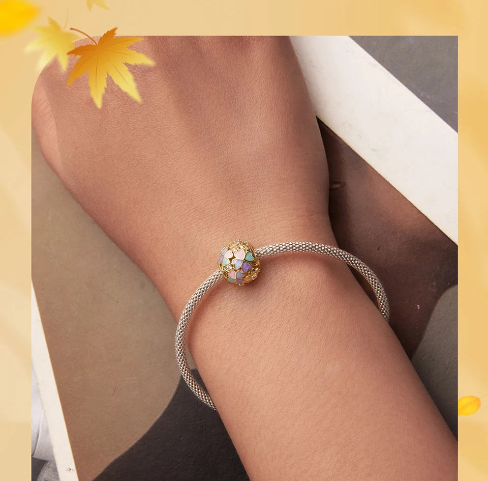 Golden Pastel Heart Bloom Charm