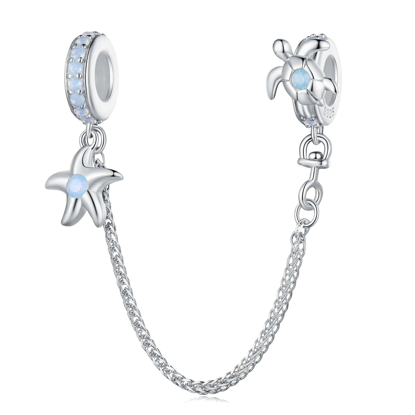 WOSTUS 925 Sterling Silver Honey Bee Safety Chain Star Moon Beads Heart Charm Fit Original Bracelet Bangle DIY Jewelry Making