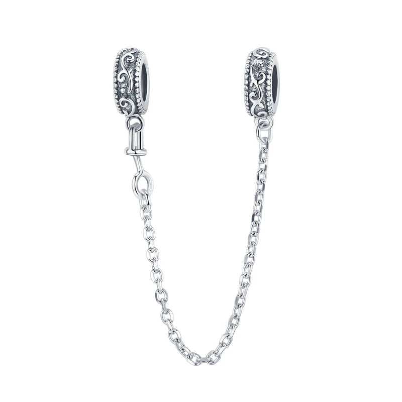 WOSTUS 925 Sterling Silver Honey Bee Safety Chain Star Moon Beads Heart Charm Fit Original Bracelet Bangle DIY Jewelry Making