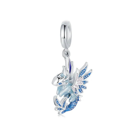 WOSTU 925 Sterling Silver Colorful Enamel Flying Dragon Charms Pendant Fit Original Bracelet Necklace Special Birthday DIY Gift