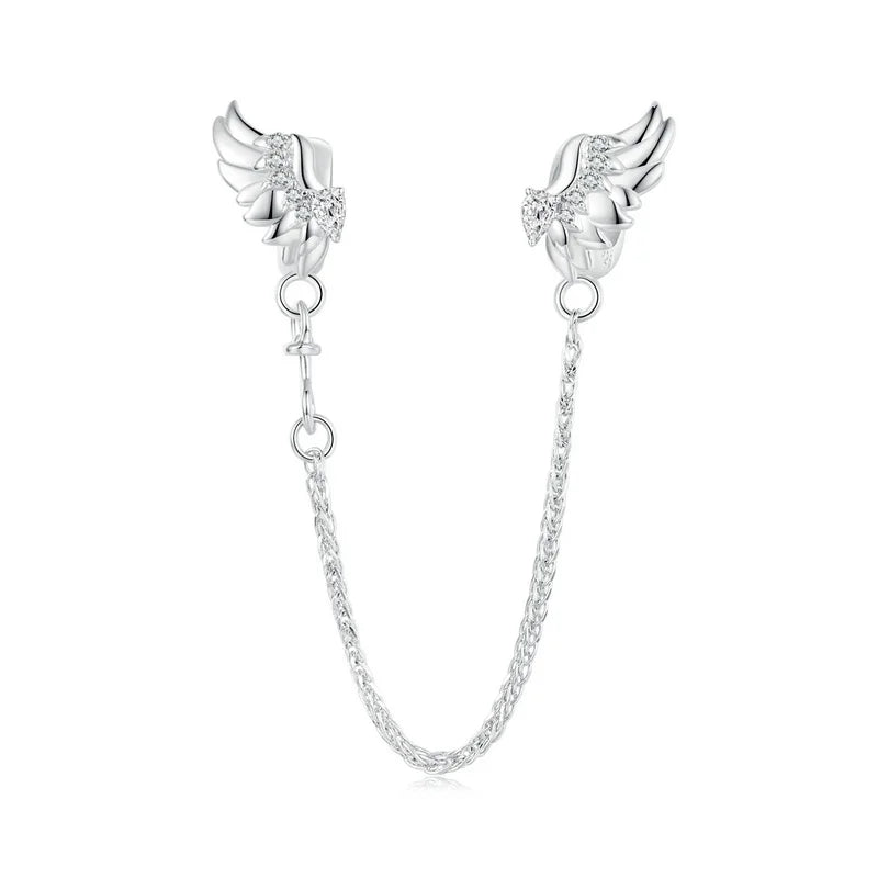 WOSTUS 925 Sterling Silver Honey Bee Safety Chain Star Moon Beads Heart Charm Fit Original Bracelet Bangle DIY Jewelry Making
